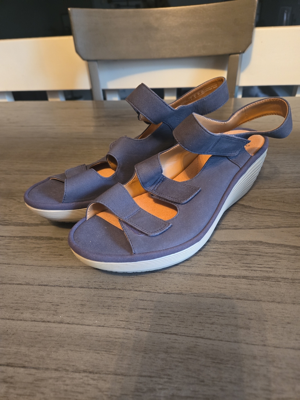 Cloudsteppers by Clarks Navy Blue Triple-Strap Wedge Sandals